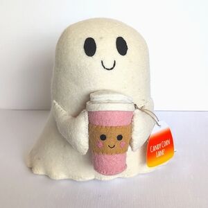 NWT CANDY CORN LANE Felt Fabric Ghost👻 Holding Pink Latte Decor